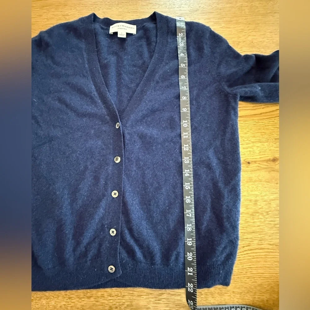 White + Warren 100% Cashmere Navy Button Front Cardigan Sweater